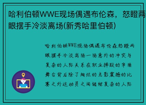 哈利伯顿WWE现场偶遇布伦森，怒瞪两眼摆手冷淡离场(新秀哈里伯顿)