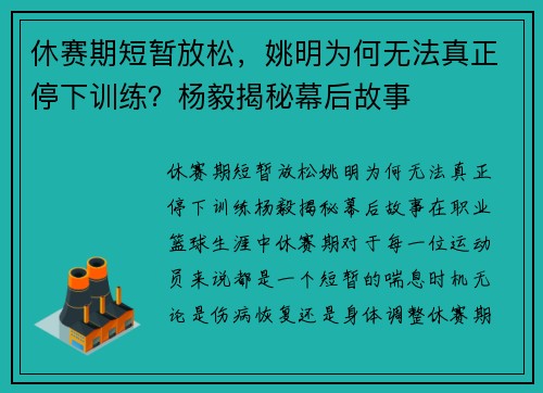 休赛期短暂放松，姚明为何无法真正停下训练？杨毅揭秘幕后故事